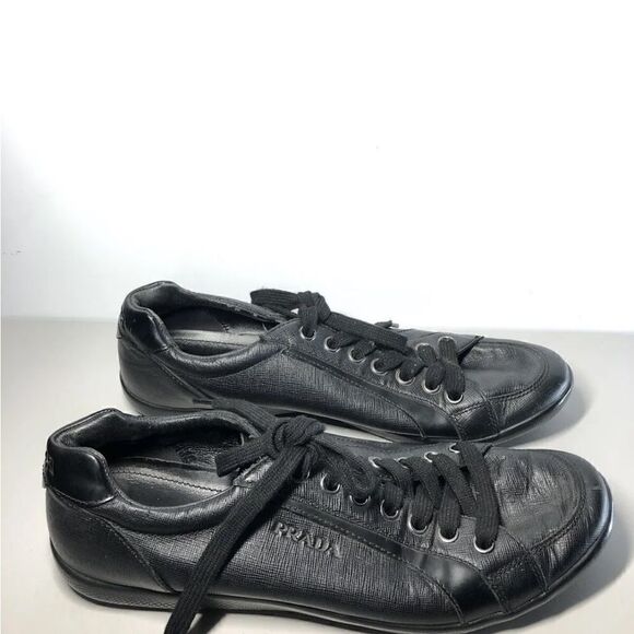 Prada Black Leather Lace Up Casual Low Top Sneaker Shoes Men’s Sz 10.5M US/44EU - Picture 9 of 14